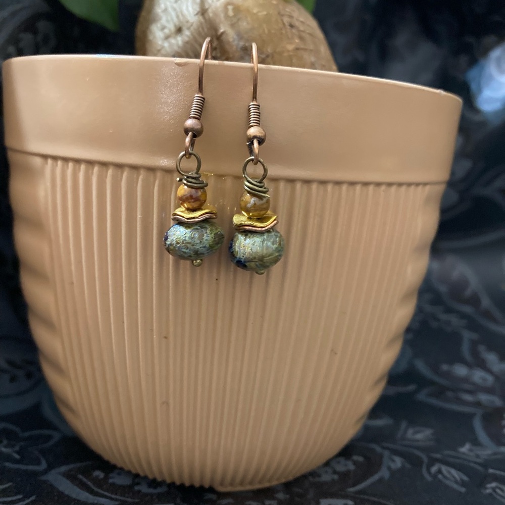 Natural Stone Artisan Beaded Drop Earrings